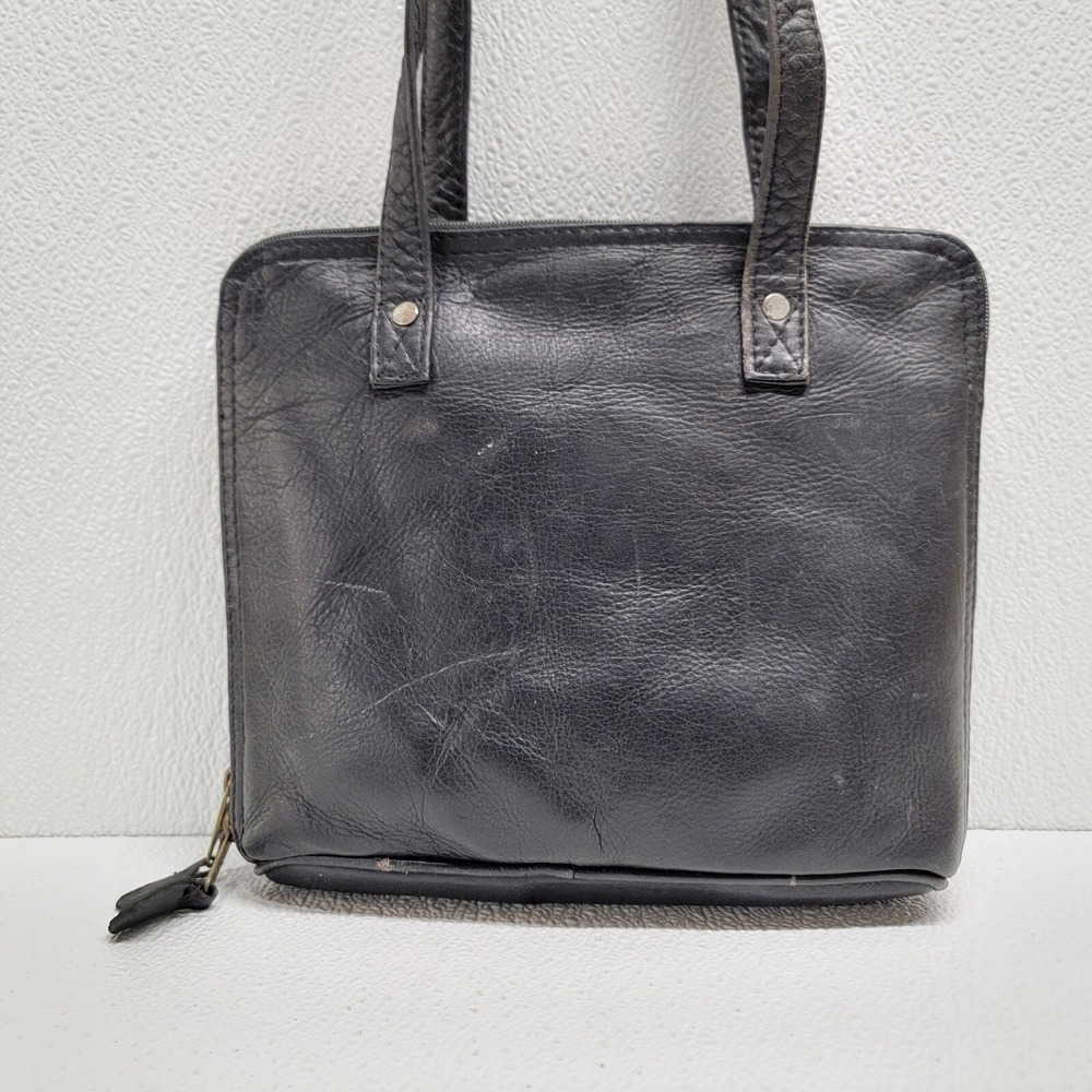 Frye Black Leather Tote Zipper Shoulder Bag Handbag Purse Double Strap